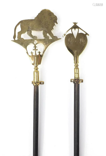 Two antique brass topped Livery Company Guild Wands the