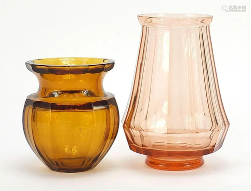 Two Continental facetted glass vases, 20.5cm high