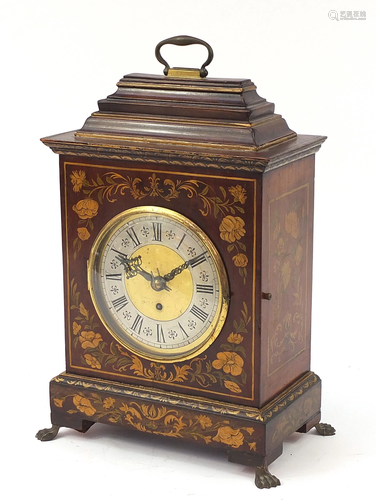 19th century mahogany fusee bracket clock hand painted