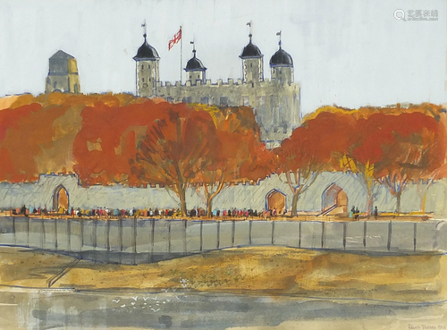 Robert Tavener - Tower of London, gouache, mounted,