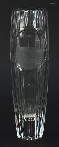 Czechoslovakian cut glass vase etched with the town of