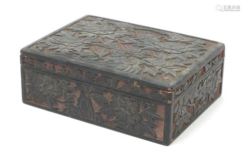 Chinese cinnabar lacquer box and cover carved with