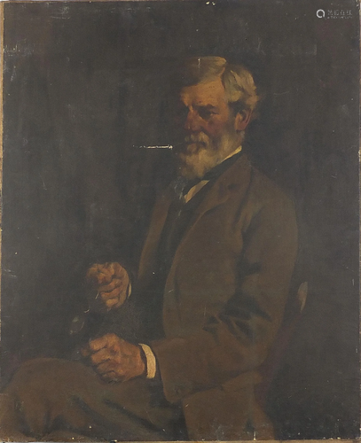 Portrait of a seated elderly gentleman holding