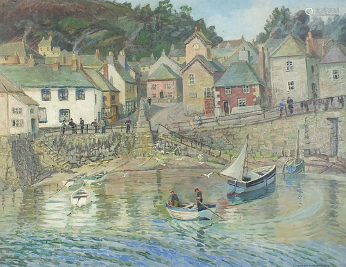 Cornish harbour with boats, St Ives oil on canvas,