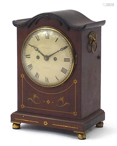 19th century inlaid mahogany bracket clock striking on