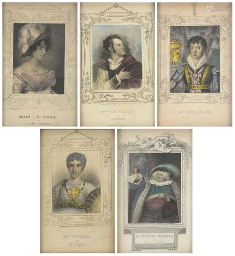 Five theatrical portrait prints in colour including