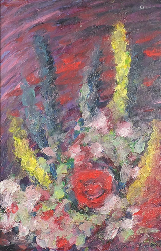 Abstract composition, flowers, oil on canvas, The