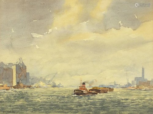 C V Parker - Off Rotherhithe, watercolour, The Wapping