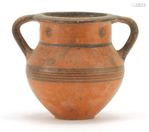 Cypriot miniature pottery krater with twin handles,