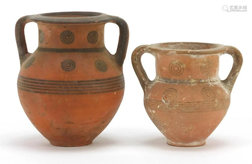 Two Cypriot miniature pottery kraters with twin