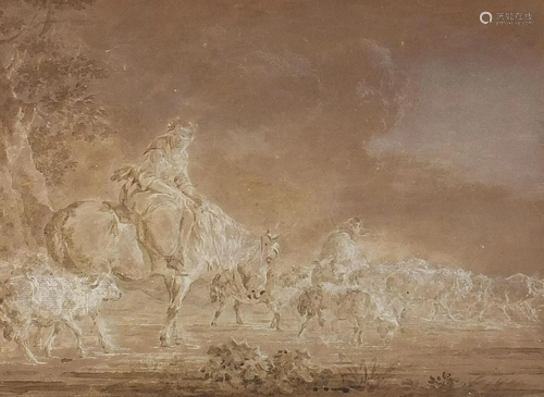 Figures on horseback with sheep, 19th century