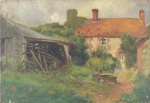 Manner of Russell MacNee - Farm machinery beside a