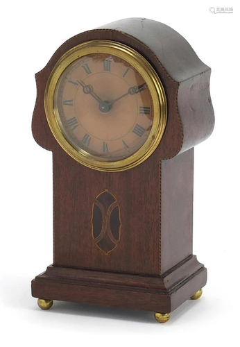 Art Nouveau inlaid mahogany mantle clock standing on