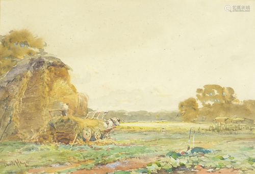 Claude Hayes - Haymaking, watercolour, mounted, framed