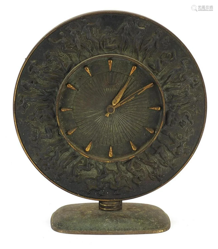 German partially gilt cast iron mantle clock cast in