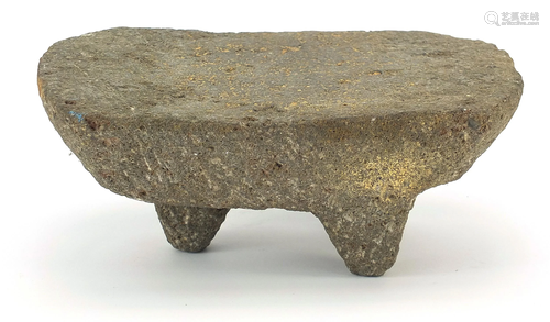 Antique stone three footed headrest, possibly Egpytian