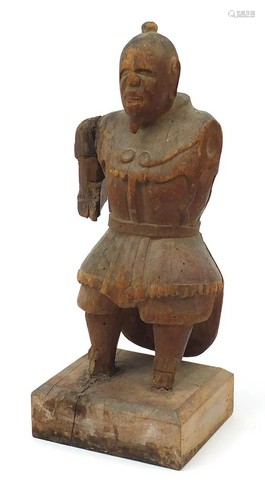 Antique wood carving of a robed man, 45cm high