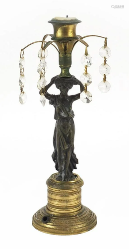 French partially gilt bronze figural candlestick with