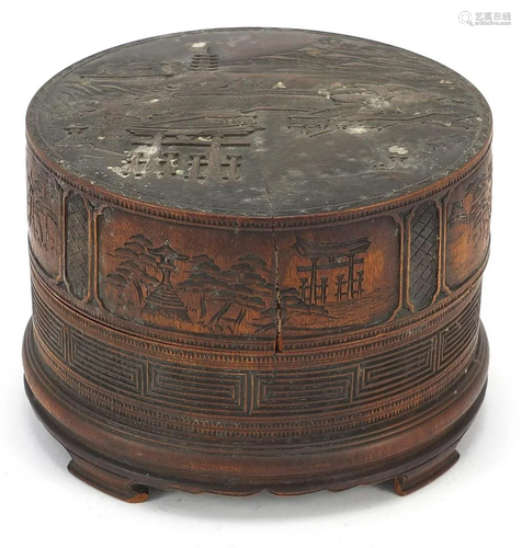 Chinese cylindrical bamboo box and cover finely carved