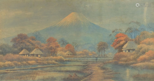 Mount Fuji, Japanese school watercolour, framed, 95.5cm