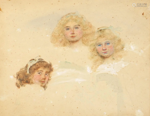 Studies of young girls, heightened watercolour on