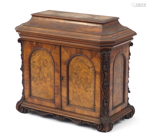 19th century burr walnut table cabinet enclosing five