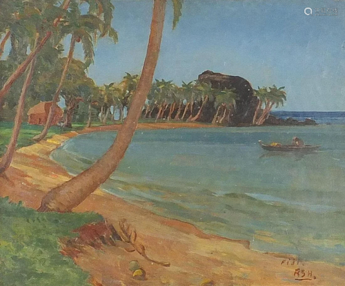 Richard Sydney Hellaby - Beach scene with palm trees,