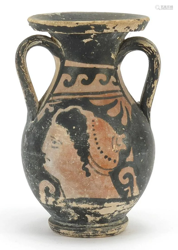 South Italian two handled pottery pelike, 11cm high