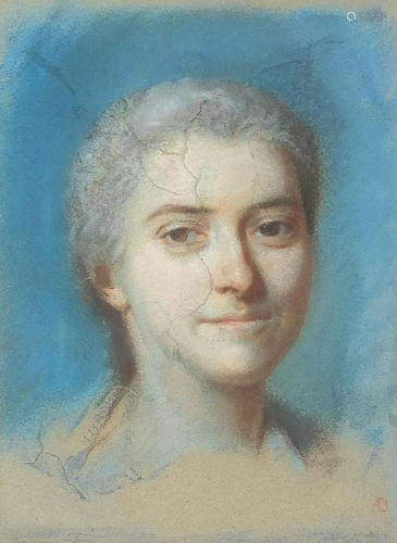 Portrait of a female, antique pastel on card/canvas,