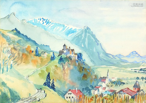 The high pass above Vaduz, Liechtenstein, watercolour,