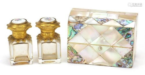 Mother of pearl and abalone domed top scent bottle box