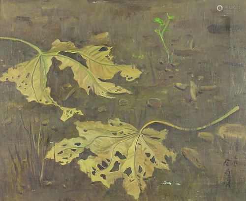 Leaves, oil on canvas, indistinctly monogrammed,