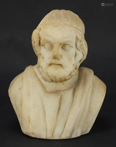 Antique white marble carving of a man, possibly Roman