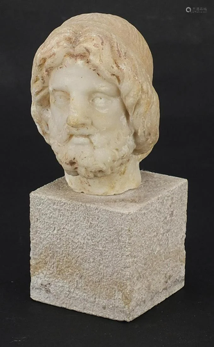 Antique carved white marble bust of a bearded man