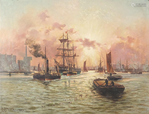 Ships and paddle steamers, late 19th century oil on