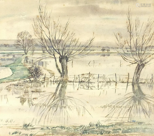 Vincent Lines - Winter in Sussex, watercolour, details