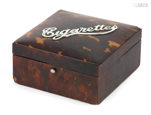 Square tortoiseshell cigarette box with the words