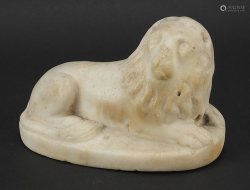 Antique white marble carving of a lion, possibly Roman