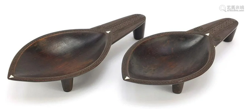 Pair of tribal interest Fijian kava oil bowls, each