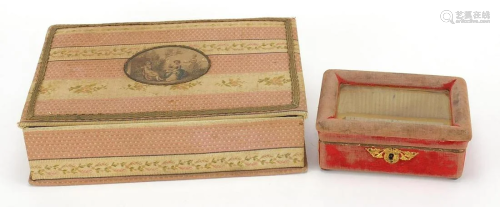 Two 19th century boxes, one with pink and white floral