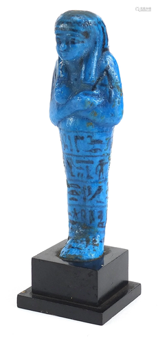 Egyptian blue faience glazed stone ushabti hand painted