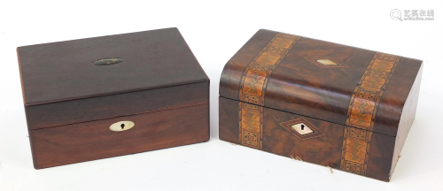 Two Victorian rosewood workboxes including one with