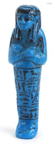 Egyptian blue faience glazed stone ushabti hand painted