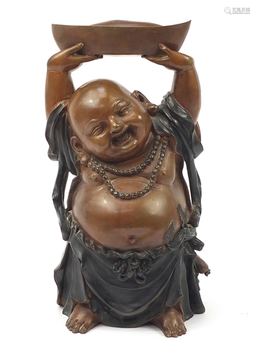 Large Chinese patinated bronze figure of Buddha with