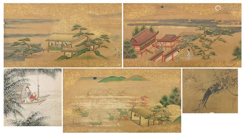 Five Chinese watercolours on paper including figures