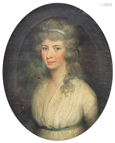 Portrait of a lady wearing white dress, late 18th