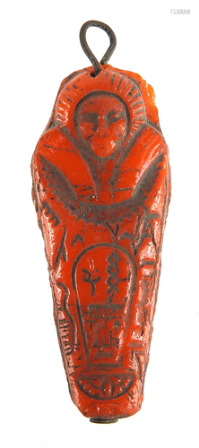 Egyptian ushabti pendant decorated with hieroglyphics,