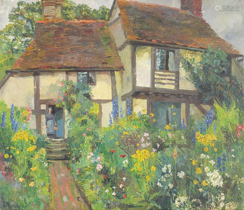 Violet Vicat Cole - Flowers before a cottage and