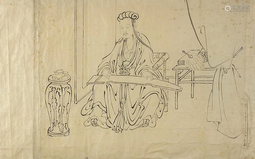 Emperor in an interior, Chinese ink on paper with