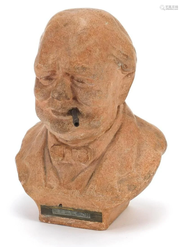 Terracotta cigar lighter modelled as Winston Churchill,